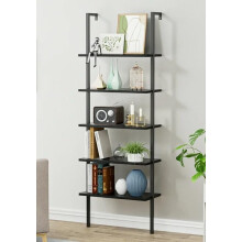 Étagère échelle Shahoo en métal et bois, 5 niveaux, noire