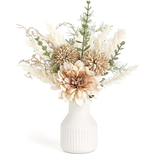 Kunstige silkeblomster i keramisk vase 33 cm