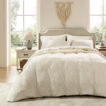 Queen Duvet Cover Set Beige Washed Microfiber 3PC