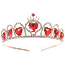 Tocado de novia: tiara de corazón rojo, corona, joyas para el cabello de boda.