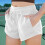 Shorts de moletom feminino em algodão com bolsos e cordão. 1