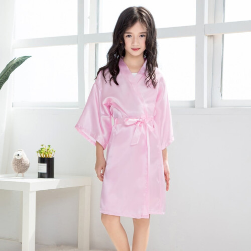 YOUSNH Kinder-Satinbademantel Rosa Größe 4