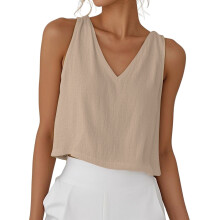Damski top bez rękawów z dekoltem w serek w kolorze khaki XL