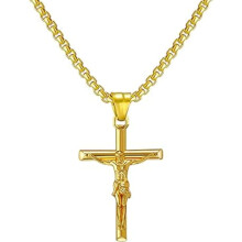 Jesus-Kreuz-Anhänger-Halskette, 56 cm, Edelstahl