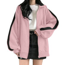 Bluza damska z kapturem zapinana na zamek, oversize'owa, prosta