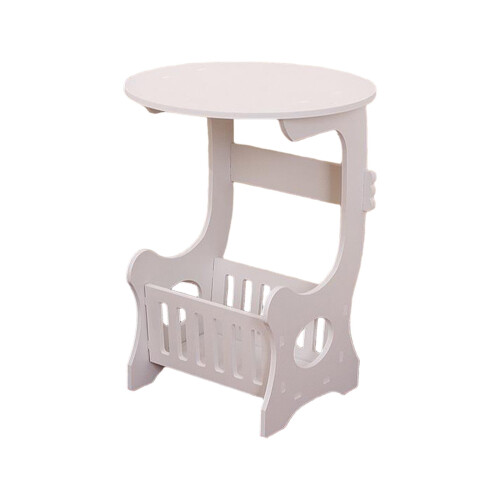 White Wooden Round Side Table 45x28cm with Shelf 1