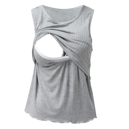 Geripptes Stilltop für stillende Frauen, grau