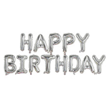 Folieballonnenbanner met de tekst "Happy Birthday", 13 stuks, 16 inch, grijs.