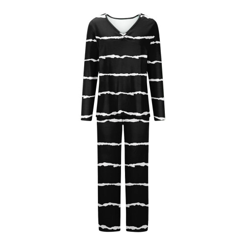 Completo da casa a due pezzi a righe da donna, top a maniche lunghe e 2