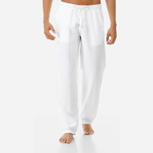 Pantaloni de in pentru bărbați, de vară, cu picior larg și șnur