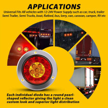 2Pcs Red/Amber 16 LED 4 Inch Round Truck Trailer Brake Stop Turn Signal Tail Lights Waterproof 12-24V