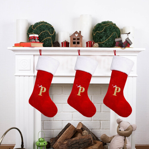 Roter Samt-Weihnachtsstrumpf, 50 cm lang, mit weißem Plüschbündchen 1