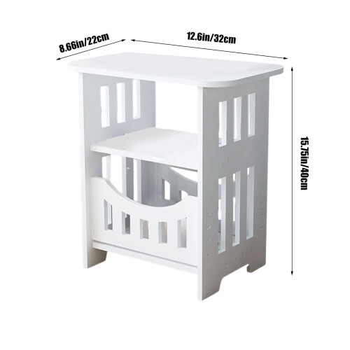 White PVC Bedside Table Small Storage Cabinet 2