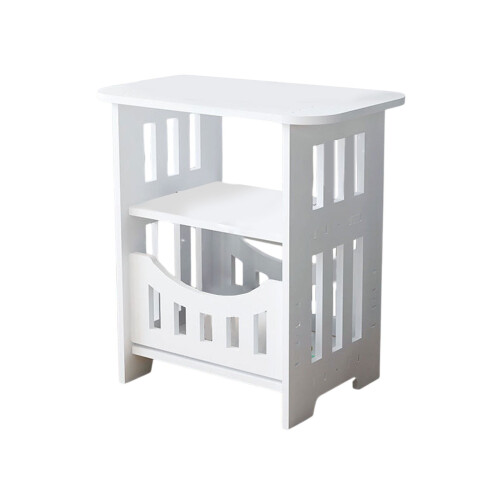 Mini White Bedside Table PVC Compact Nightstand 1