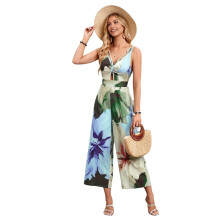 Mono de mujer sin mangas, estampado, de pierna ancha y escote en V, talla XL.