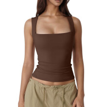 Effen tanktop met strik in de nek, karamelkleur, XXL