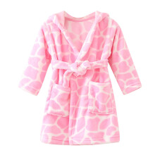 Ediodpoh Kids Hooded Flannel Bathrobe and Pajamas Pink 1-2