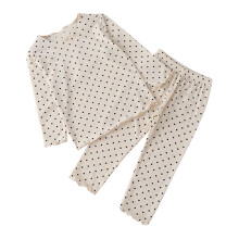 Børne pyjamassæt med polkaprikker, flæsepullover og lige pasform