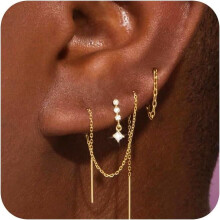 14K Gold Plated Hoop and Stud Earrings Set for Women 3 Pairs