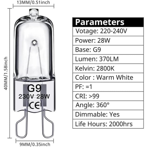 G9 halogenpærer 230V 28W 10-pak 1