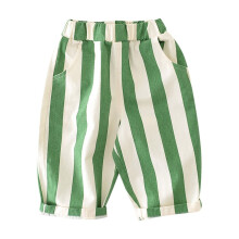 Children's striped cotton pants green full-length