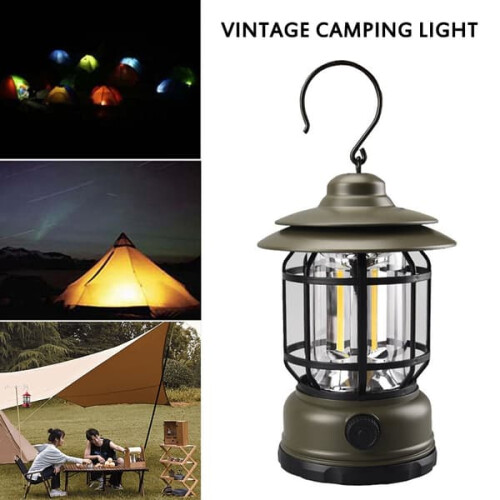 LED camping lantern retro portable hanging tent lamp red 2