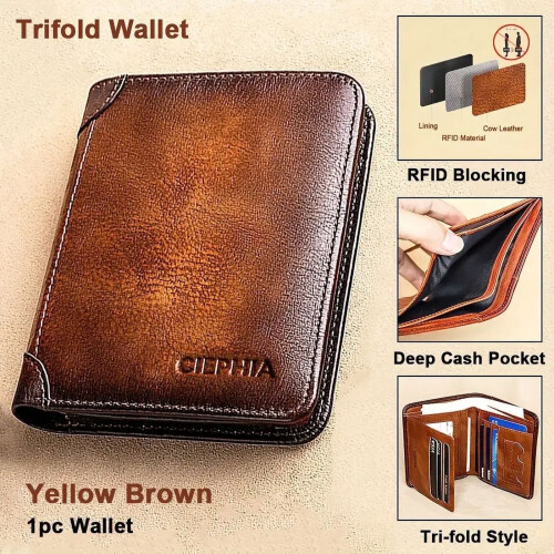 Genuine Leather RFID Wallet for Men Brown Vintage Thin
