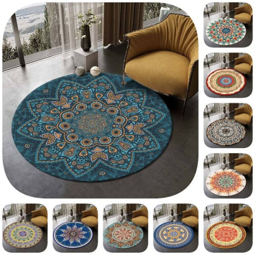 Στρογγυλό χαλί Mandala αντιολισθητικό 100x100 εκ. 1
