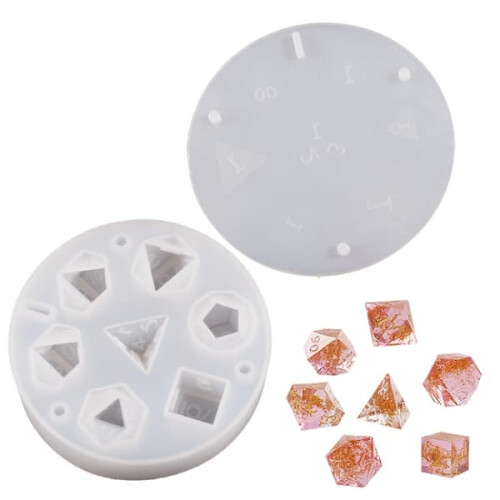 Silicone polyhedral dice mold with engraved numbers 1