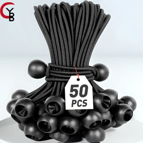 Bungeebollar Svart UV-resistent Elastiskt Snöre 50-pack 1