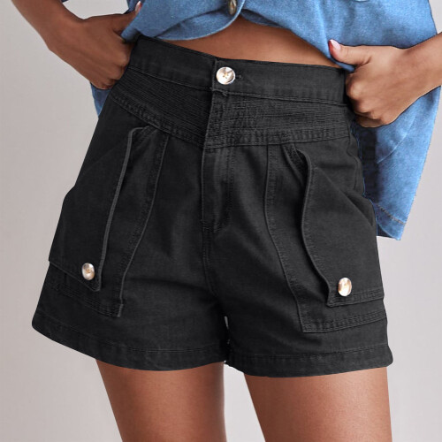 Damen-Trainingsshorts mit hohem Bund, Retro-Stil, einfarbig 1