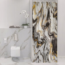 Duschvorhang abstrakt Schwarz Gold Marmor 36x72