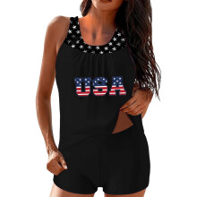 Conjunto de traje de baño tankini para mujer con la bandera estadounidense