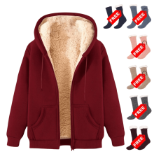 Women's Winter Hoodie Thick Fleece-Lined Zip-Up Jacket Wine