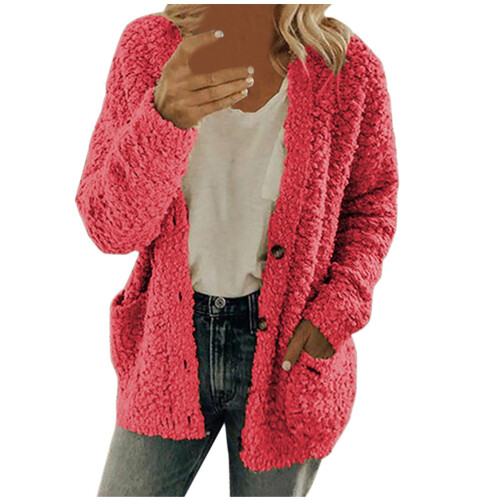 Women's casual plus size plush cardigan sweater with