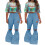 Calça jeans feminina boca de sino com zíper e pernas largas. 1