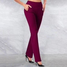 Dames yogabroek met rechte pijpen en hoge taille, wijnrood