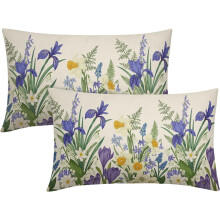 Lannetyynynpäälliset kukkakuviolla vintage valkoinen violetti 12x20setti