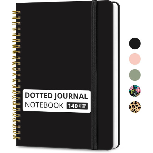 Prikket spiraljournal A5 svart 140 sider