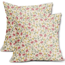 Kissenbezüge mit Blumenmuster, 50 x 50 cm, Grün, Rosa, Gelb, 2er-Set