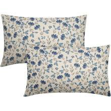 Blau-graue Kissenbezüge mit Blumenmuster, 30 x 50 cm, 2er-Set