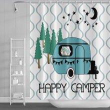 Juego de cortinas de ducha para caravana de 72x72 pulgadas con diseño de Happy Camper.