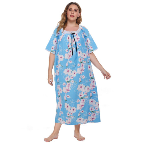 Women's Plus Size Nightgown Short Sleeve Lace Square Neck