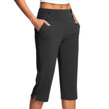 Dames Capri broek met hoge taille en stretch, zwart, maten S-5XL