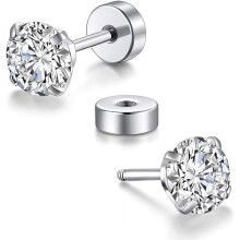 Cterwk6Pairs14K hopeoidut ruostumattomasta teräksestä valmistetut nappikorvakorut kuutiometrisillä zirkonioilla, 4MM litteäselkäiset