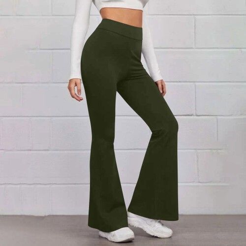 Bootcut leggings grønne højtaljede elastiske slim fit 1