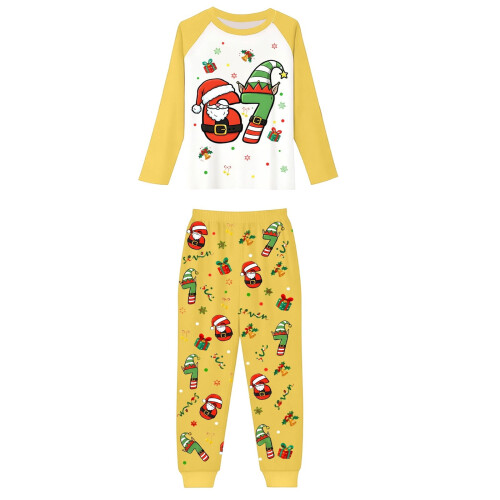 Julepyjamassæt med lange ærmer og print, 2 dele