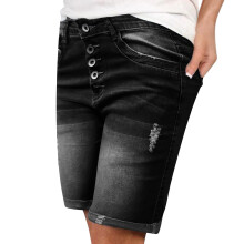 Dame denimshorts med høj talje i mørkeblå