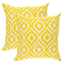 Kussenhoes van katoen met Ogee Ikat-patroon, 16x16 inch, geel, set van 2