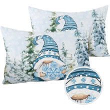 Weihnachtswichtel-Kissenbezug für draußen, blau, Schneeflocke